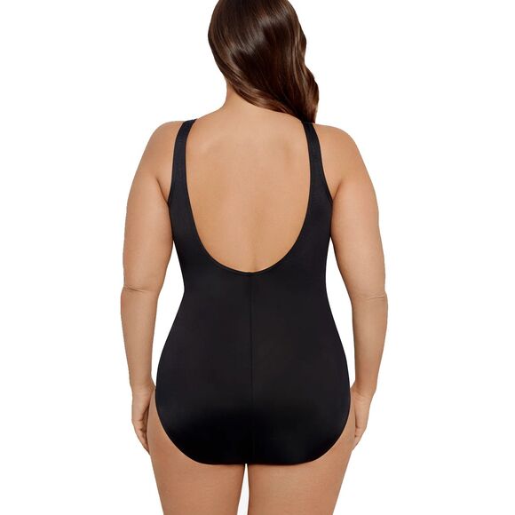 Miraclesuit Oceanus Swimsuit 18W Black One Piece Surplice Ruched 74488W $180 - Picture 2 of 15